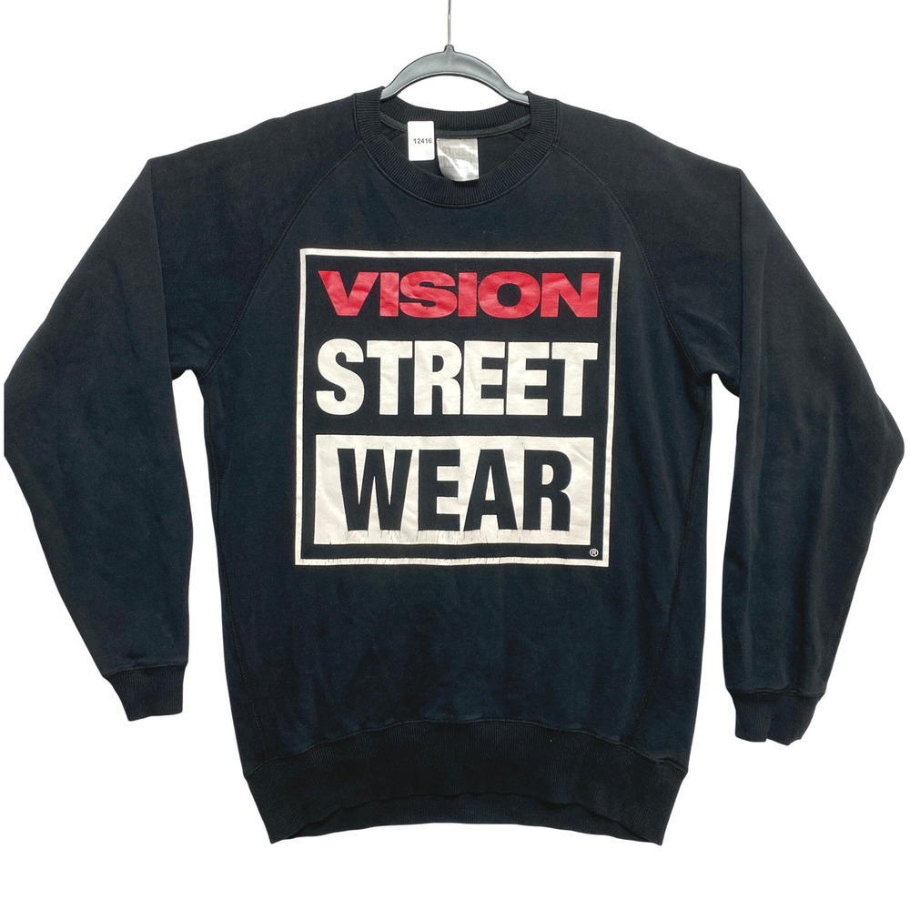 Vision Street Wear Sweatshirt Mens M Black Graphic Skateboard OG Pullover